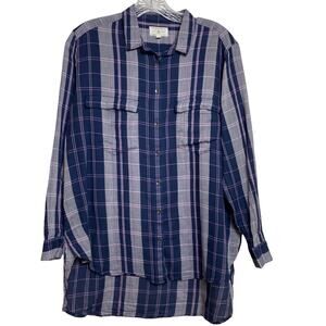 Lou & Gray Long Sleeve Plaid Button Front Top  100% Cotton S  (2618)